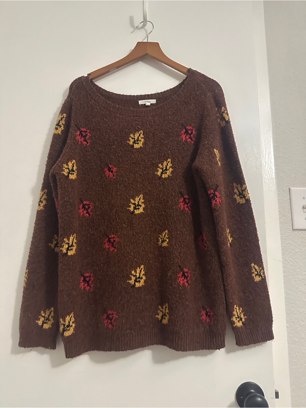 Chocolate Brown Fall Leaves Sweater | Comfy & Super Soft | M